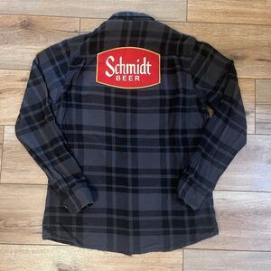 Angry Minnow Flannel Co. Schmidt Beer Black Plaid Button-Up Long Sleeve Shirt M